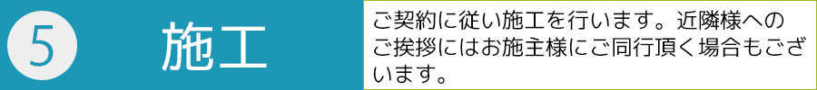 ５．施工－ご契約に従い施工を行います。近隣様へのご挨拶にはお施主様にご同行頂く場合もございます。