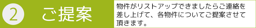 ２．ご提案－物件がリストアップできましたらご連絡を差し上げて、各物件についてご提案させて頂きます。